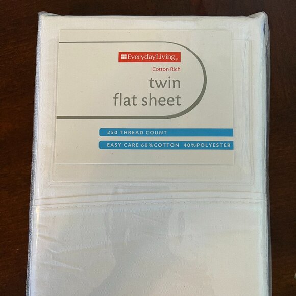 Everyday Living White Twin Flat Sheet 250 thread count ~ 66" x 96" Finished NIP - Picture 1 of 3